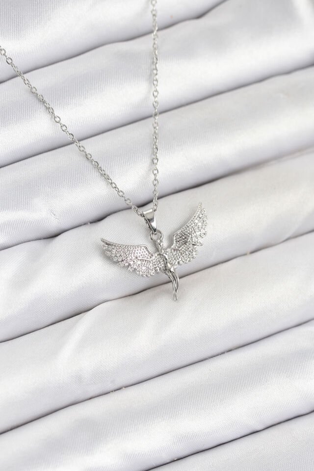 316L Çelik Zincir Gümüş Renk Melek Model Kadın Kolye