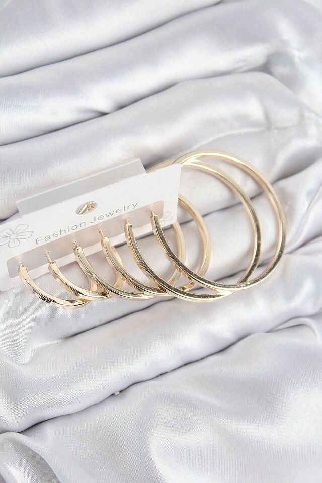 Pirinç Halka Model Gold Renk Kadın Set Küpe