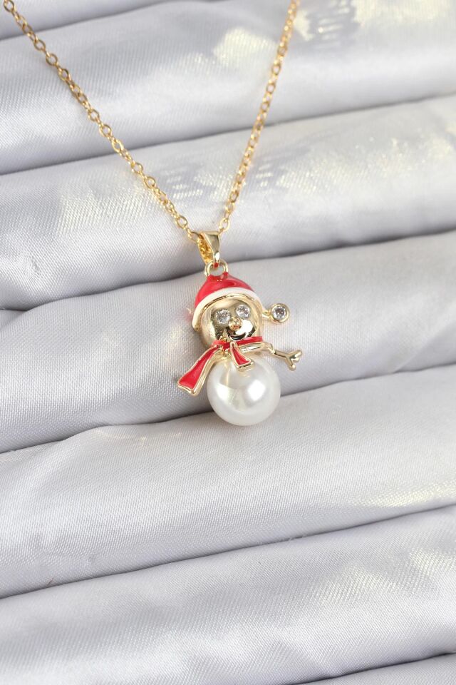 316L Çelik Zincir Gold Renk Kardan Adam Model Yılbaşı Temalı Kadın Kolye