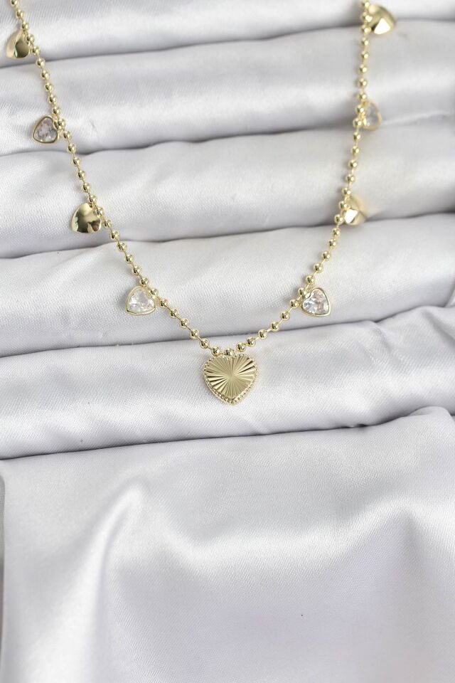 Pirinç Gold Renk Kalp Model Kadın Kolye