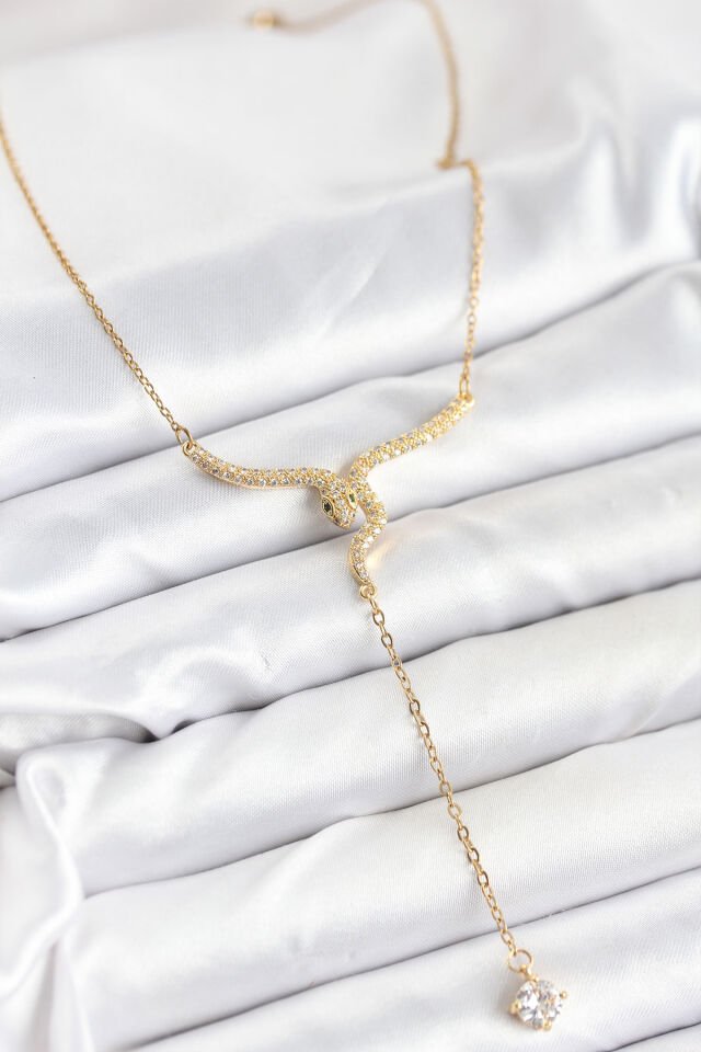 316L Çelik Zincir Gold Renk Yılan Model Y Kolye