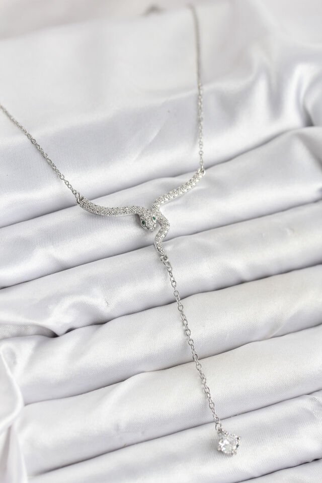 316L Çelik Zincir Gümüş Renk Yılan Model Y Kolye