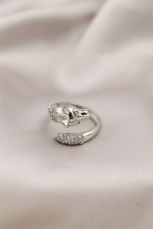 Gümüş Renkli Metal Kaplan Model Zirkon Taşlı Kadın Yüzük