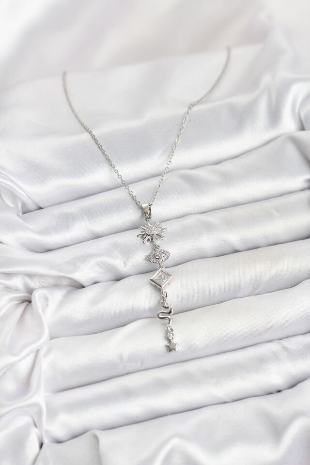 316L Çelik Zincir Gümüş Renk Güneş ve Enerji Model Kadın Y Kolye