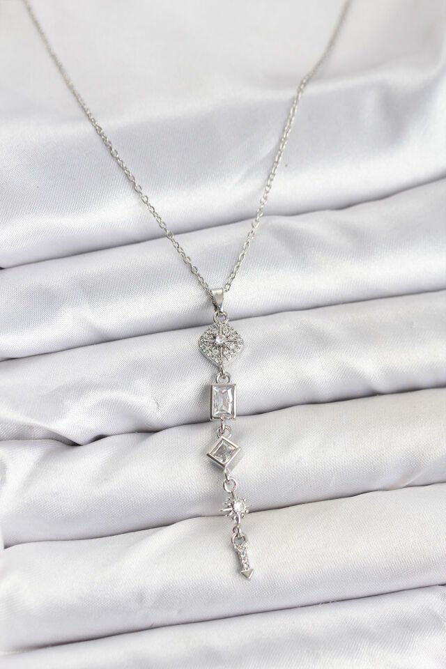 316L Çelik Zincir Gümüş Renk Kutup Yıldızı Enerji Model Kadın Y Kolye