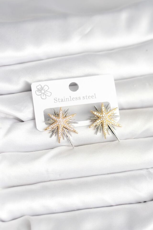 Pirinç Gümüş Renk Kutup Yıldızı Kadın Küpe