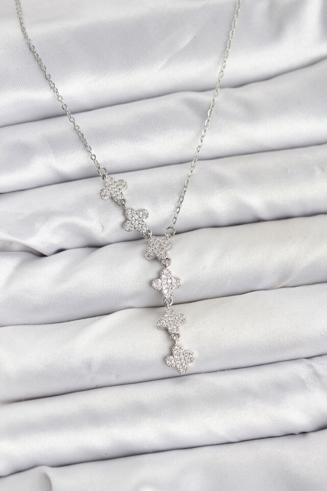 316L Çelik Zincir Gümüş Renk Yonca Model Kadın Kolye