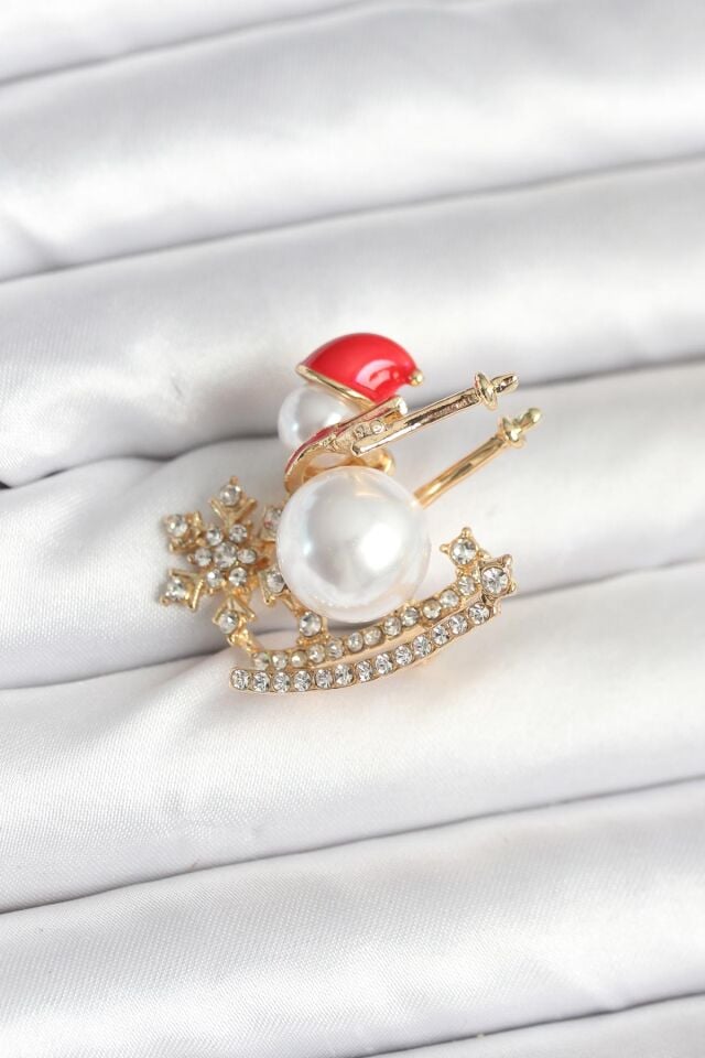 Kızaklı Kardan Adam Model Yılbaşı Temalı Broş