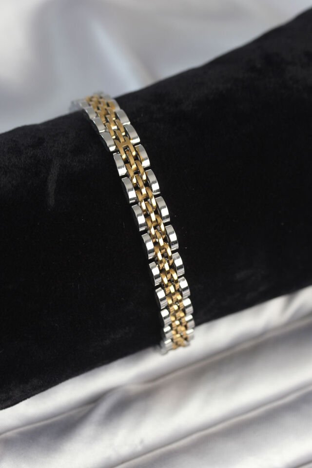 316L Çelik 7 mm Kalınlıkta Gold ve Gümüş Renkli Erkek Bileklik