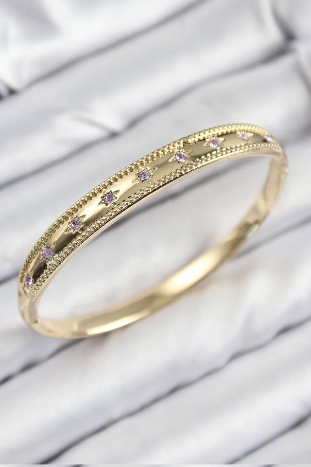 Pirinç Zirkon Taşlı Kutup Yıldızı Model Gold Renk Kadın Kelepçe