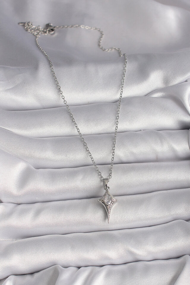 316L Çelik Gümüş Renk Zincir Zirkon Taşlı Kuzey Yıldızı Model Kadın Kolye