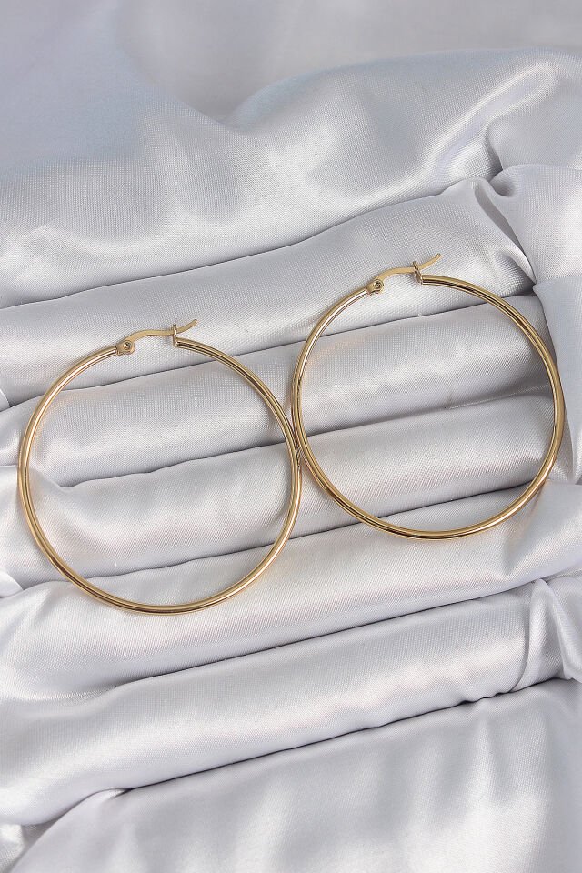 316 Çelik Gold Renk 53 mm Halka Model Kadın Küpe