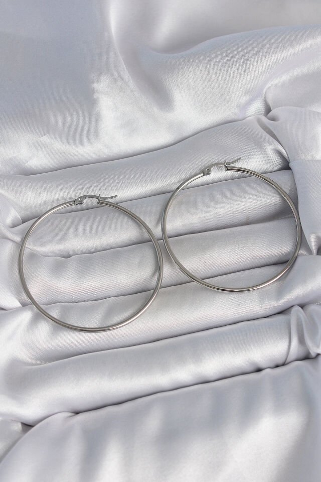 316 Çelik Gümüş Renk 53 mm Halka Model Kadın Küpe