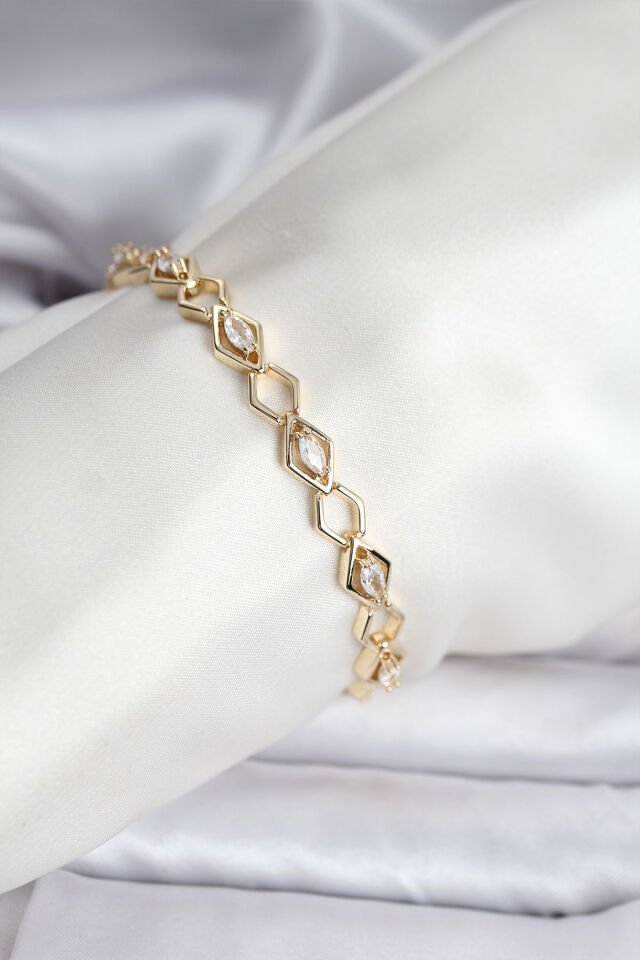 14K Gold Renk Kaplama Baklava Dilim Model Kadın Bileklik