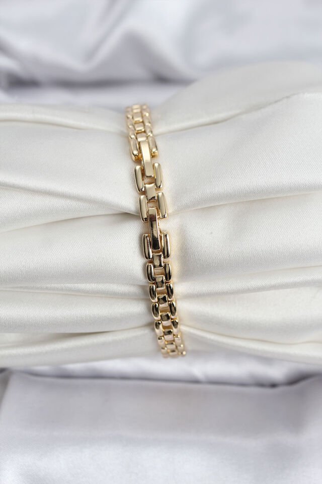 14K Gold Renk Kaplama Zirkon Kare Taşlı CM Kadın Bileklik