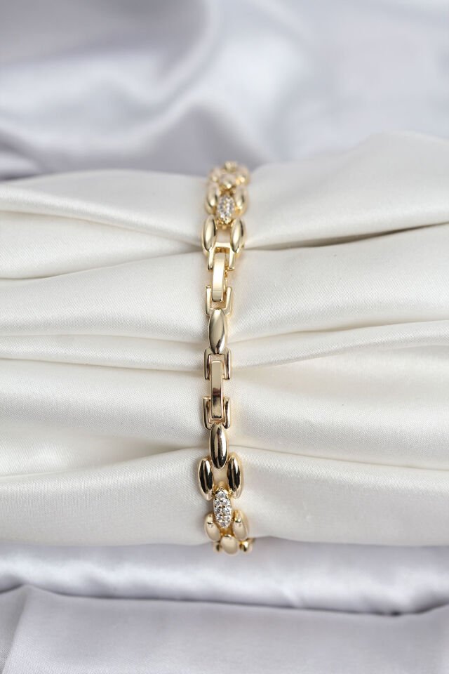 14K Gold Renk Kaplama Zirkon Taşlı Model CM Kadın Bileklik