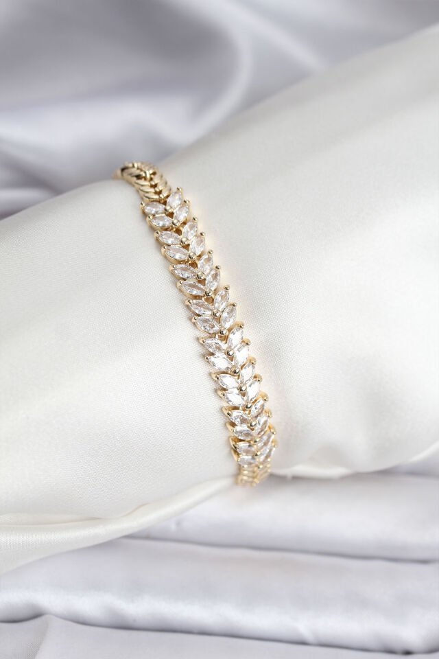 14K Gold Renk Kaplama Başak Model Zirkon Taşlı CM Kadın Bileklik