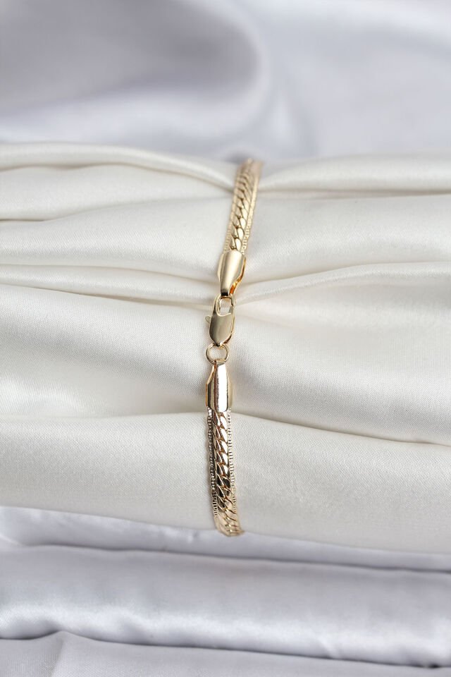 14K Gold Renk Kaplama Lazer Ezme Zincir Model CM Kadın Bileklik