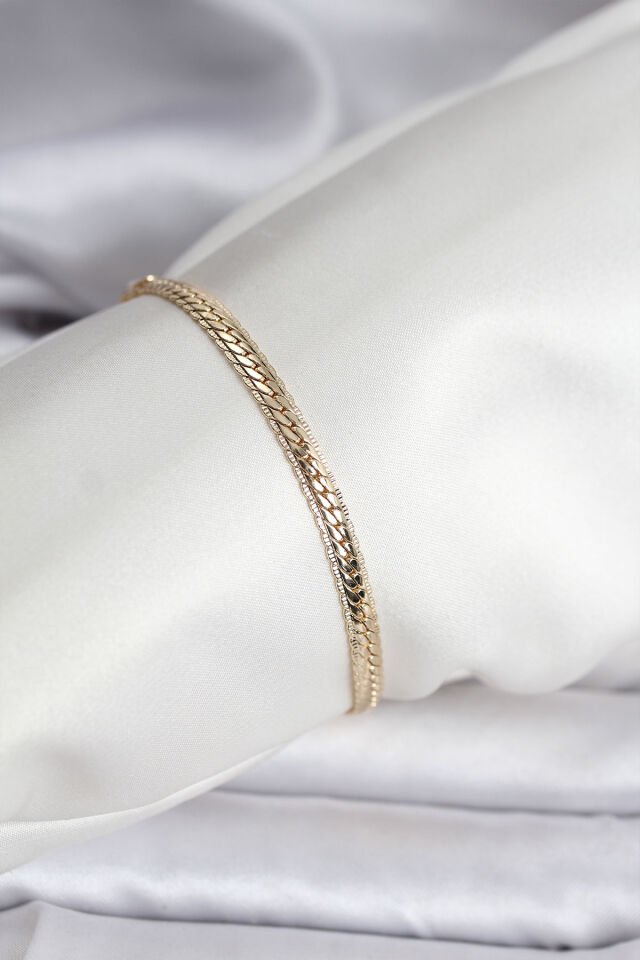 14K Gold Renk Kaplama Lazer Ezme Zincir Model CM Kadın Bileklik