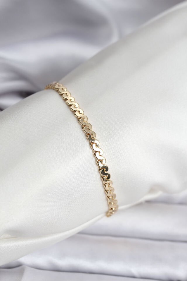 14K Gold Renk Kaplama Ezme Yılan Zincir Model CM Kadın Bileklik