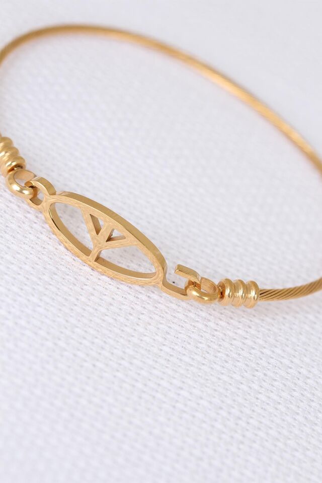 Gold Metal Çelik Figürlü Erkek Kelepçe Bileklik