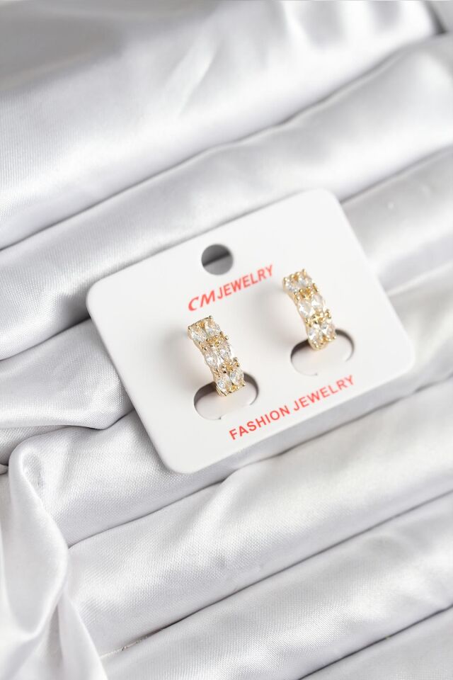 14K Gold Renk Kaplama Zirkon Taşlı CM Kadın Küpe