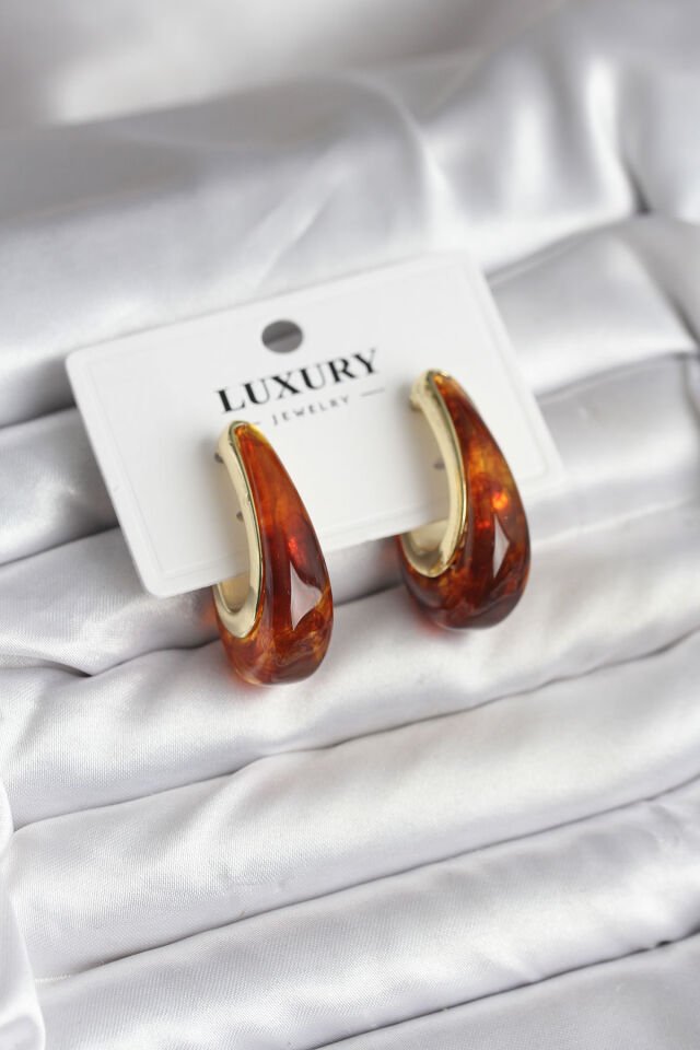 Pirinç Gold Renk Kahverengi Vintage Kadın Küpe