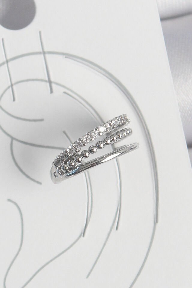 Pirinç Gümüş Renk Zirkon Taşlı 3'Lü Sıralı Model Kadın Kıkırdak Küpe