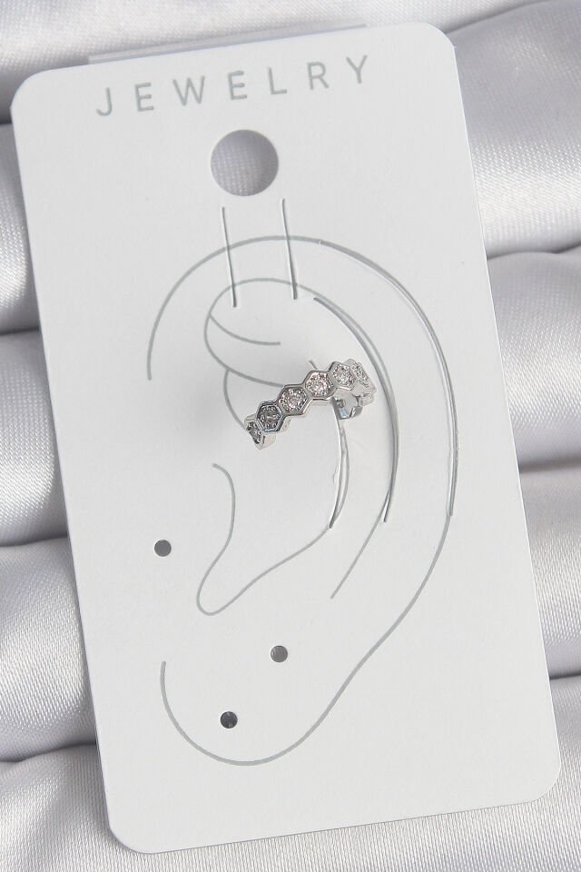 Pirinç Gümüş Renk Bal Peteği Model Zirkon Taşlı Kadın Kıkırdak Küpe