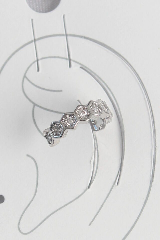 Pirinç Gümüş Renk Bal Peteği Model Zirkon Taşlı Kadın Kıkırdak Küpe