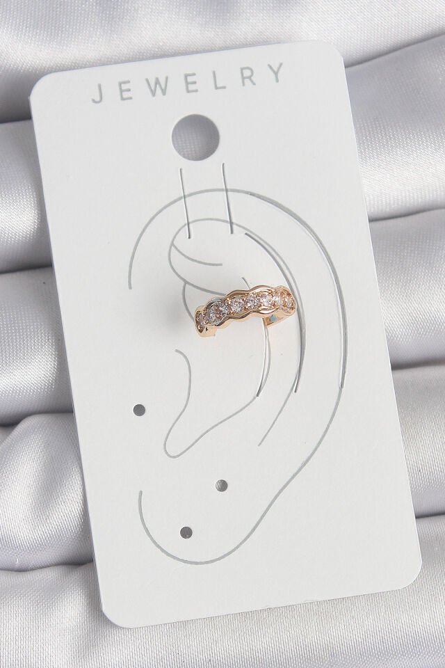 Pirinç Gold Renk Zirkon Taşlı Kadın Kıkırdak Küpe