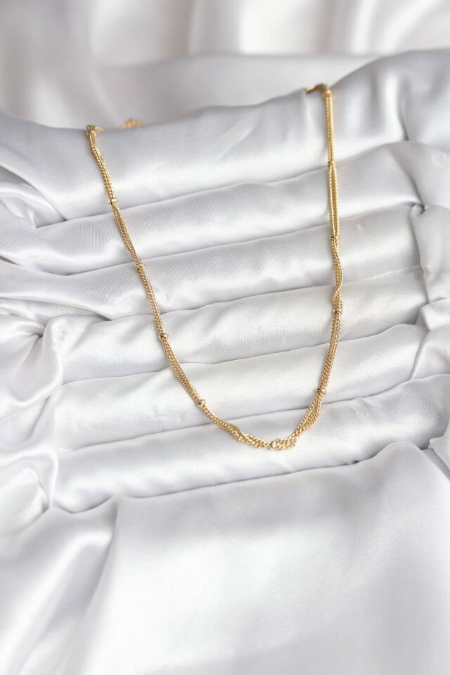 14K Gold Renk Kaplama Topçuk Zincirli Model CM Kadın Kolye