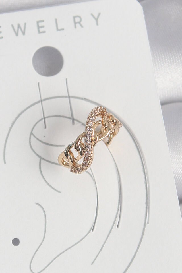 Pirinç Gold Renk Zirkon Taşlı Sonsuzluk Zincir Model Kadın Kıkırdak Küpe