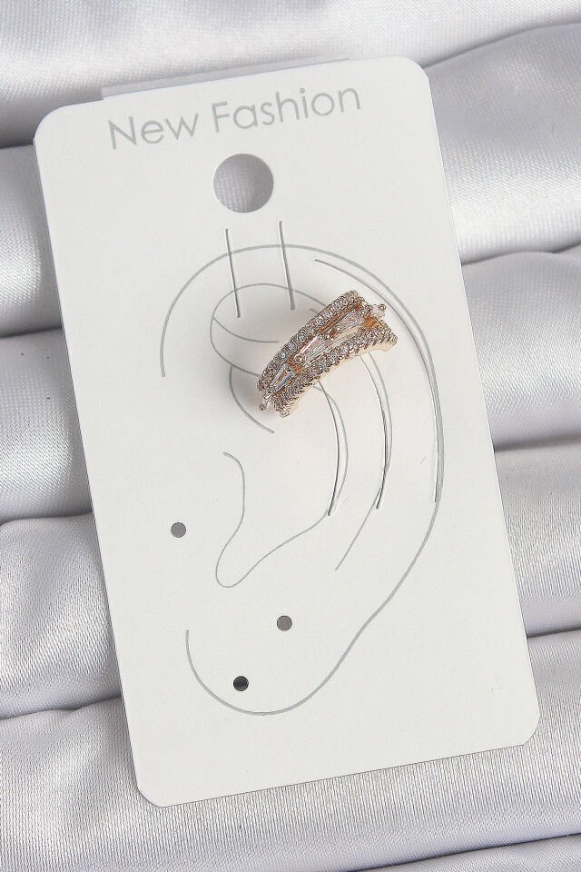 Pirinç Gold Renk Zirkon Taşlı 3'Lü Sıralı Model Kadın Kıkırdak Küpe