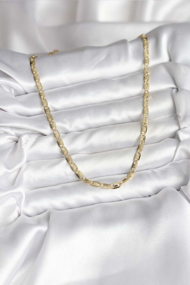 14K Gold Renk Kaplama Plaka Ezme Model Zincirli CM Kadın Kolye