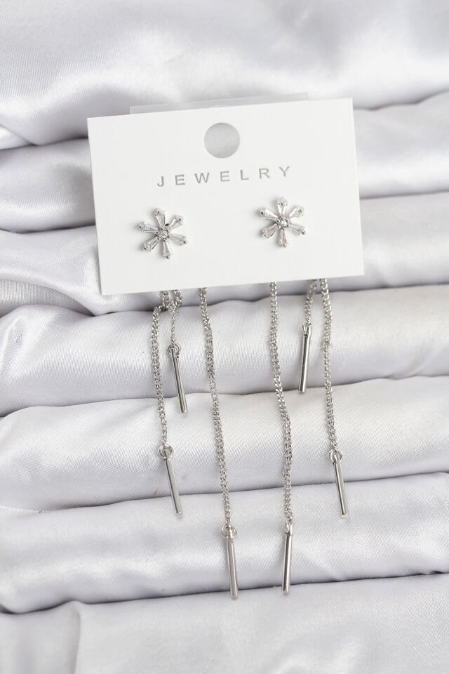 Çiçek Model Gümüş Pirinç Sallantılı Kadın Küpe