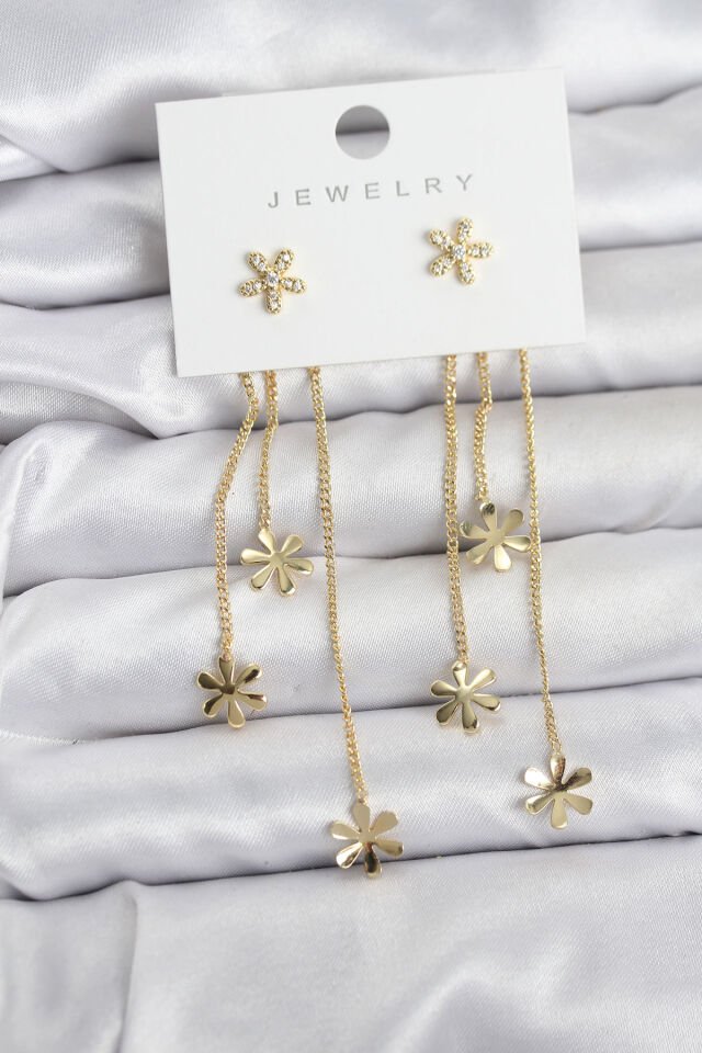 Papatya Model Gold Renk Pirinç Sallantılı Kadın Küpe