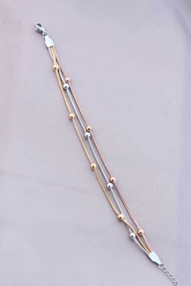 316L Kararmaz Çelik Gümüş Renk Top Zincirli Kadın Bileklik