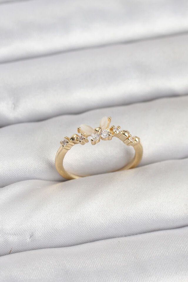Kelebek Model Gold Renk Pirinç Kadın Yüzük
