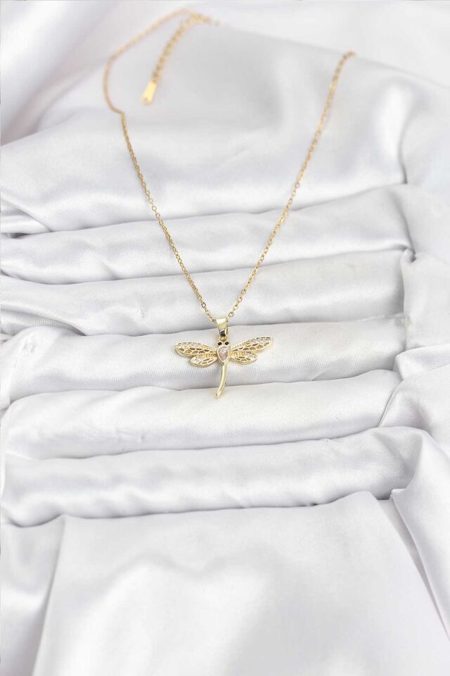 316L Çelik Zincir Gold Renk Yusufçuk Model Kadın Kolye