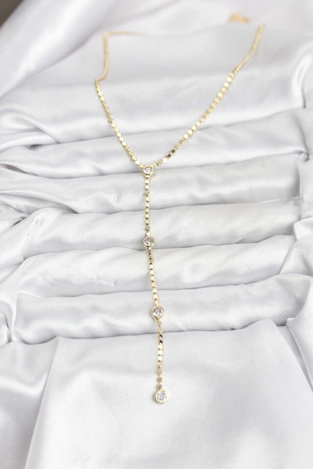 316L Çelik Gold Renk Ezme Zincir Model Y Kadın Kolye