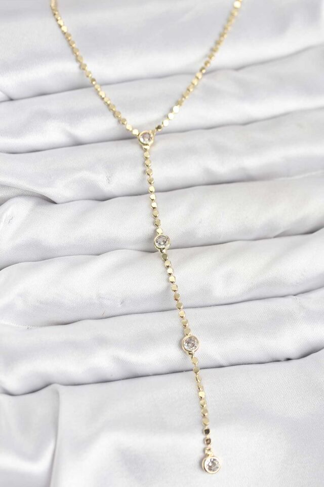 316L Çelik Gold Renk Ezme Zincir Model Y Kadın Kolye