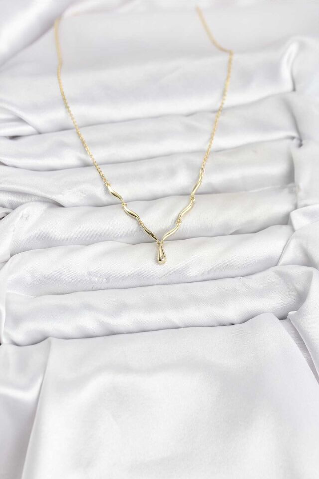 Pirinç Gold Renk Damla Model Kadın Kolye