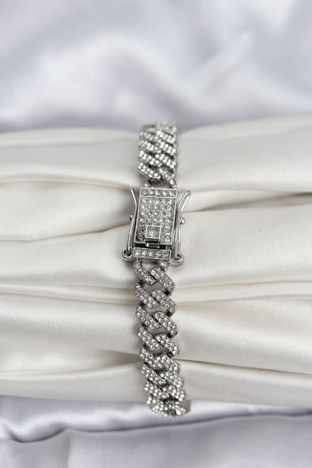 Gümüş Renk Pirinç Cuba Chain Gurmet Bileklik