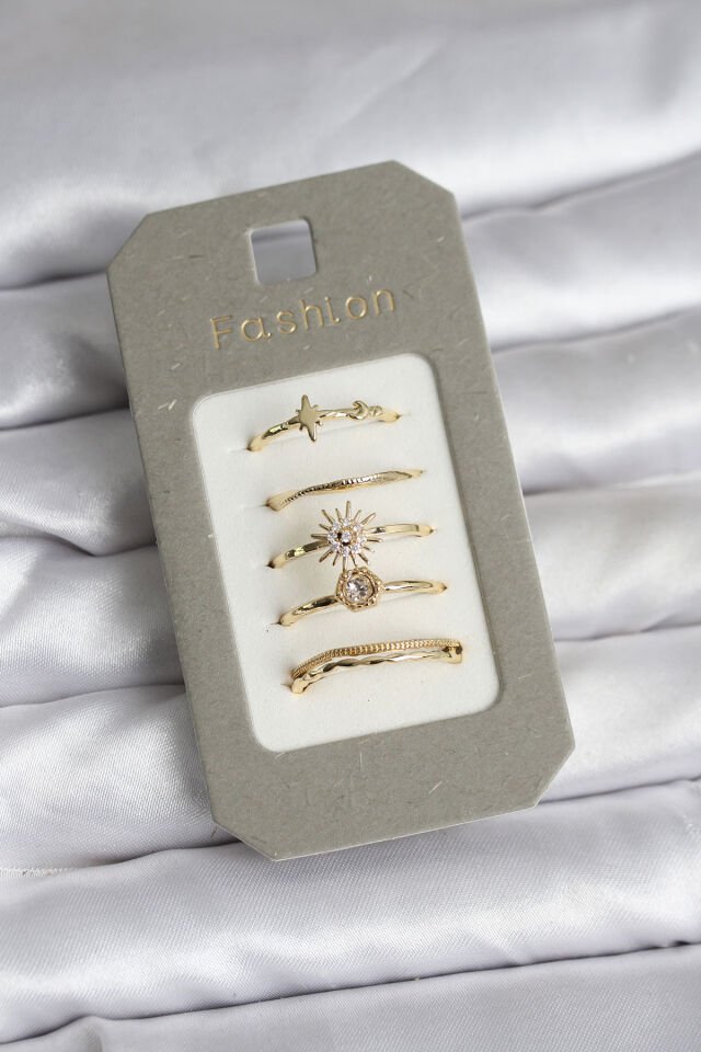 Pirinç Gold Renk 5'li Yüzük Seti