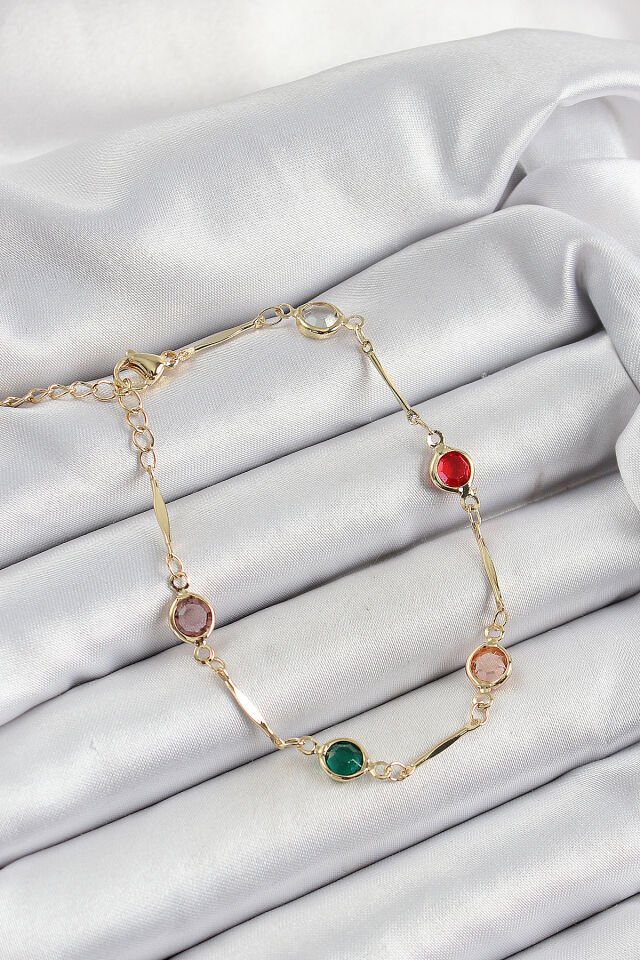 Pirinç Asorti Model Gold Renk Zirkon Taşlı Kadın Bileklik