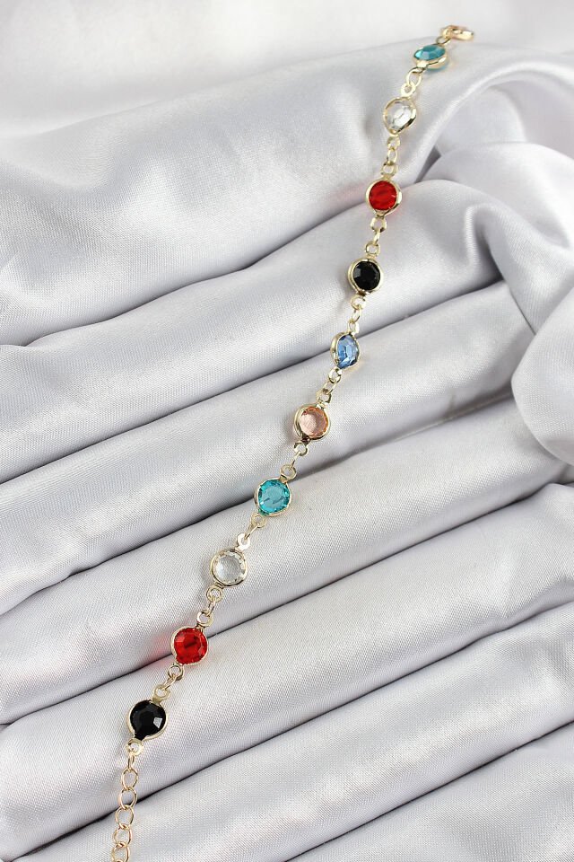 Pirinç Asorti Model Gold Renk Zirkon Taşlı Kadın Bileklik