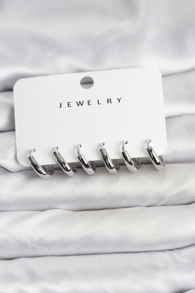 Gümüş Renk Pirinç Halka Kadın Küpe Seti