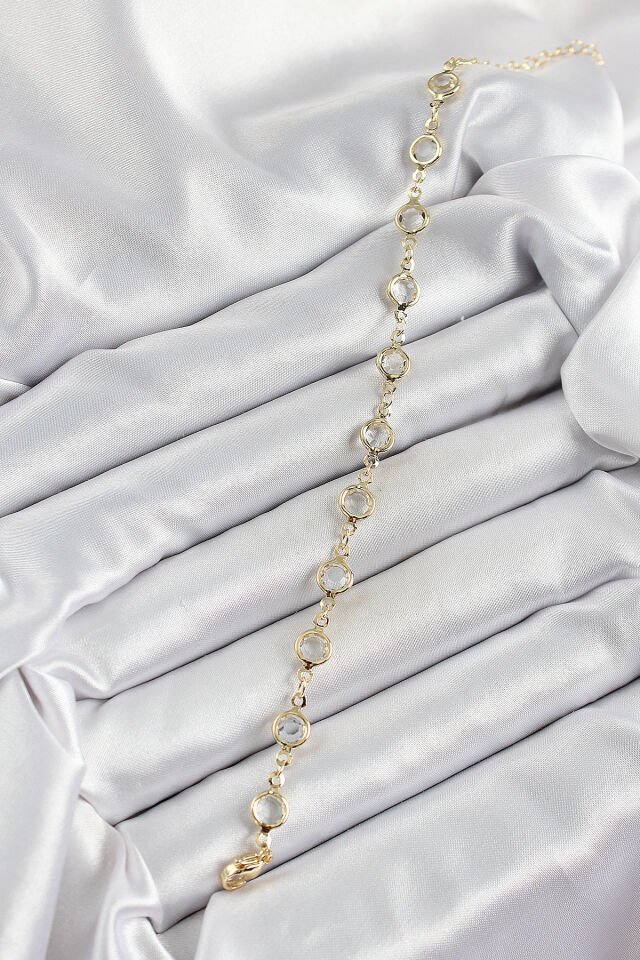 Pirinç Gold Renk Zirkon Taşlı Kadın Bileklik