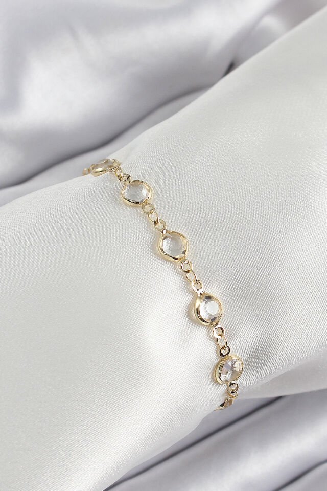 Pirinç Gold Renk Zirkon Taşlı Kadın Bileklik